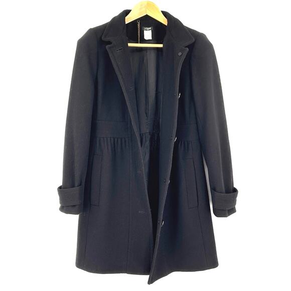 J Crew Black Wool Lady Day Coat Long Fit & Flare Pleated A-Line Topcoat Size 8 M - Picture 2 of 9